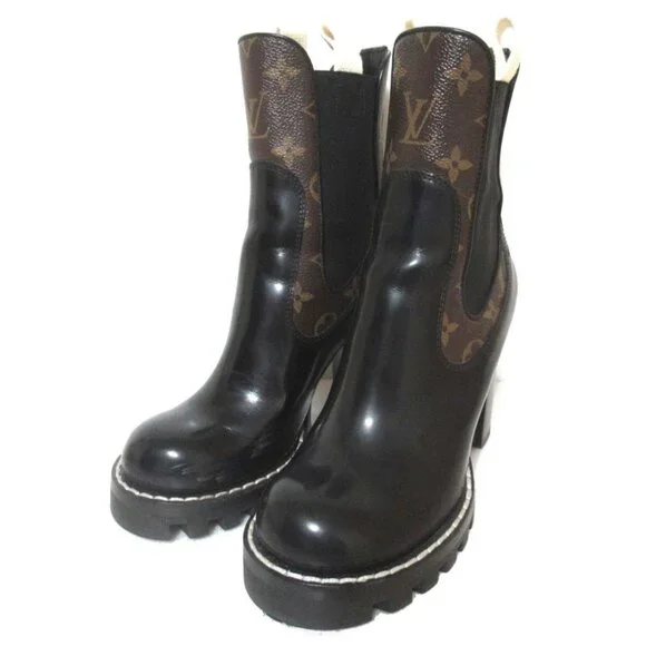 Louis Vuitton LV Monogram Heeled Ankle Chunky Combat Boots Booties 36 / 6 - Picture 3 of 9